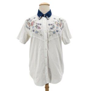 Vintage Jane Ashley Woman Butterfly Sequin Pearl Beaded Button Shirt Top 14/16